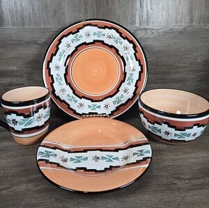 Tabletops Southwest Hand Painted Dinner Plate,Salad Plate, Bowl And Mug, 4 Items